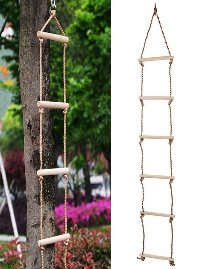 Toy Park Wooden Climber Rope 6.5 Ft Ladder Tree Swing Toy for Kids 6 Rungs-Outdoor/Indoor Swing Set Accessories - Playground Equipment - Suitable for Tree Climbing, Wall Painting- Brown - Image 3